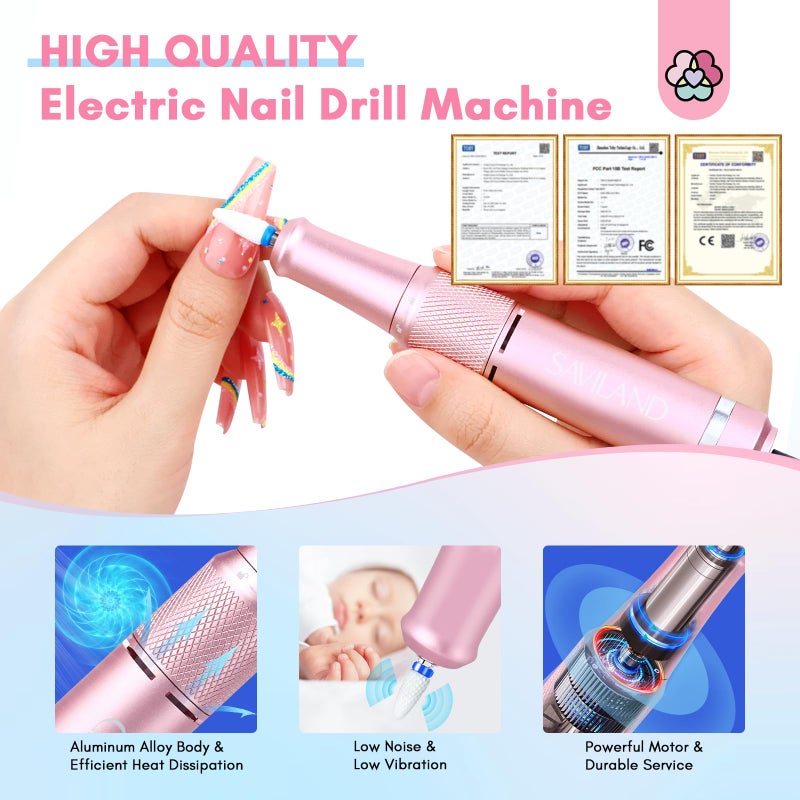SAVILAND Portable Nail Drill Professional: 40000 RPM Upgrad E File 2024 Digital Pro Electric Cordless Fast Remover Anti-Shaking | Manicurist Nail Salon Superior Compactible for Acrylic Nails - Image 4