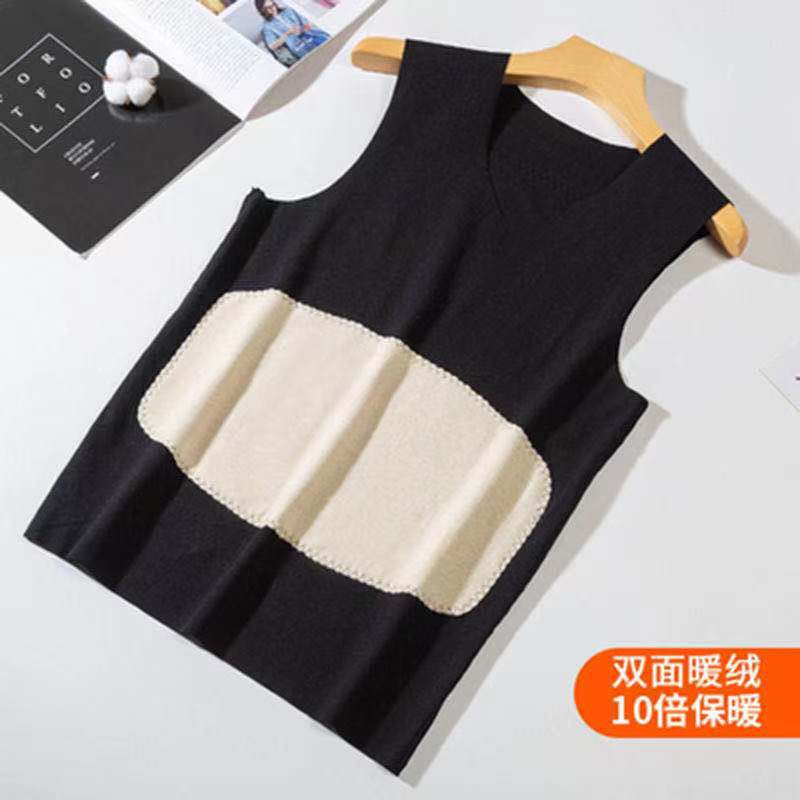 NanRenShuai Warmvest Thickened Fleece-Lined Vest Patch Base Layer Top For Men Couples Double-Sided Thickened Fleece Coat Men's Black  - Image 1