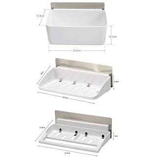 Mishrit Magic Sticker Series Self Adhesive Plastic Wall Mounted 3 Tier Bathroom Storage Organizer Shelves with Towel Rail White - Image 3