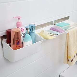 Mishrit Magic Sticker Series Self Adhesive Plastic Wall Mounted 3 Tier Bathroom Storage Organizer Shelves with Towel Rail White - Image 2