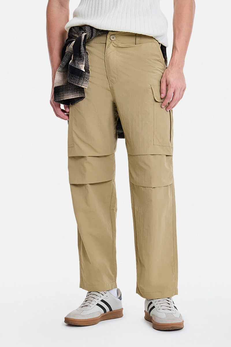 SNITCH Khaki Solid Loose Fit Streetwear Cargo