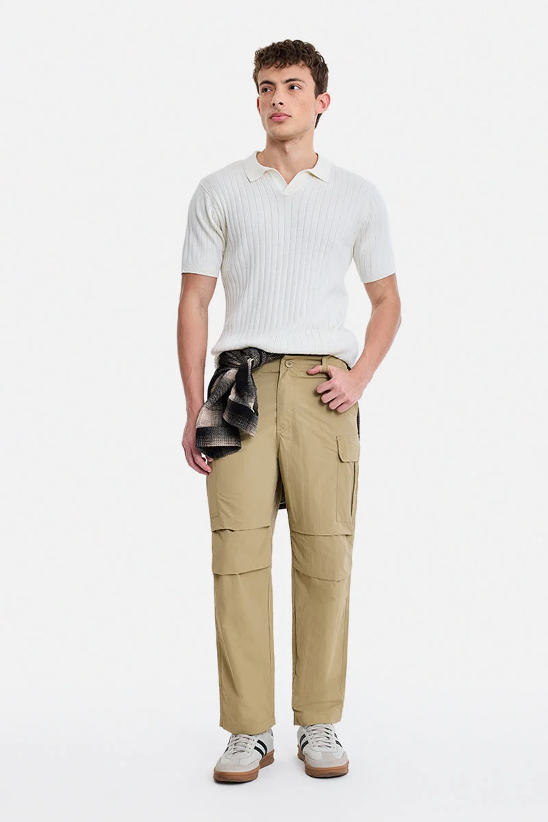 SNITCH Khaki Solid Loose Fit Streetwear Cargo