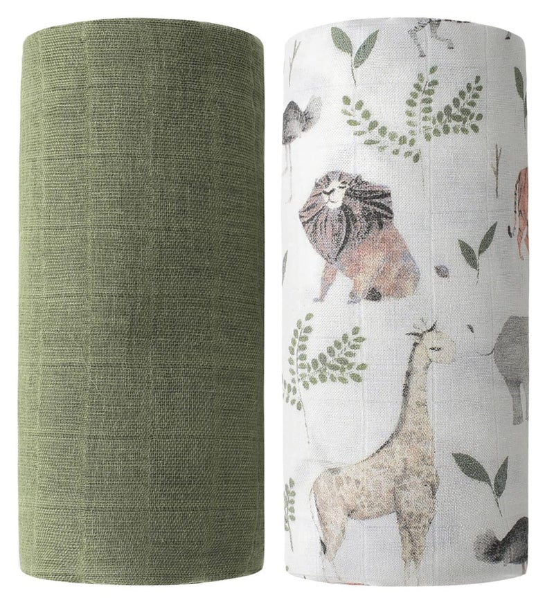Little Jump Little Jump Breathable Muslin Swaddle Blankets  2 Pack Jungle  Green  Softest Baby Receiving Blankets for Boys and Girls Jungle  Green 