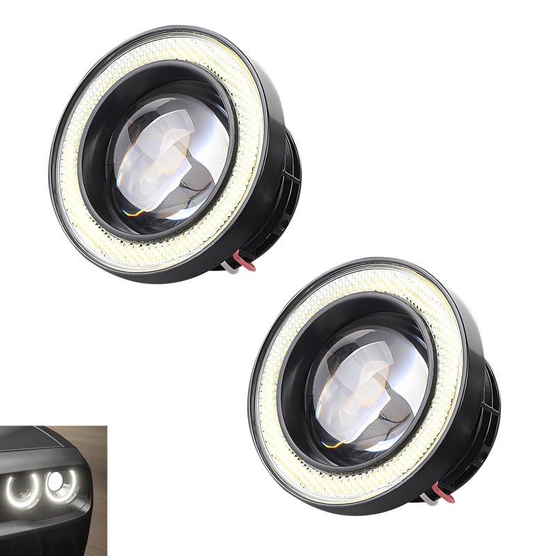 CyperFair 2 PCS Car Angel Eye LED Fog Light 3 Super Bright COB Aperture Fish Eye Lens Spotlight Antivibration No Flickering Daytime Running Bulb Universal Modified Bulb for Cars White - Image 3