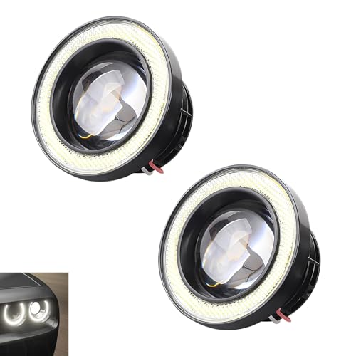 CyperFair 2 PCS Car Angel Eye LED Fog Light 3 Super Bright COB Aperture Fish Eye Lens Spotlight Antivibration No Flickering Daytime Running Bulb Universal Modified Bulb for Cars White - Image 1