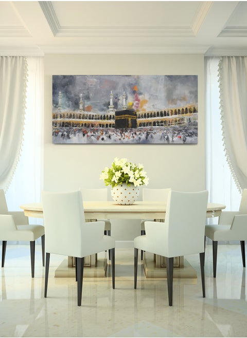 Canvas Wall Art Stretched Over Wooden Frame with Islamic Al Kaaba Al Musharrafa Painting