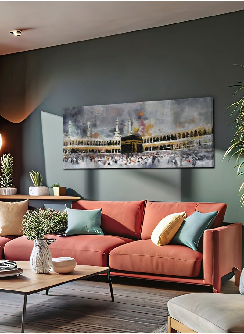 Canvas Wall Art Stretched Over Wooden Frame with Islamic Al Kaaba Al Musharrafa Painting