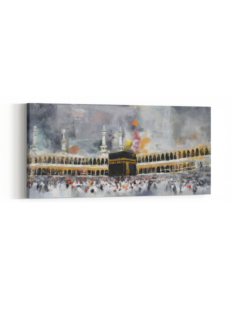 Canvas Wall Art Stretched Over Wooden Frame with Islamic Al Kaaba Al Musharrafa Painting
