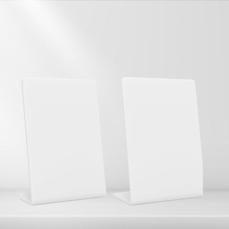 Tinydabba حامل QR أكريليك أبيض بحجم 4x6 بوصة | حامل عرض بلاستيكي على شكل L للمراجعات أو أي رموز QR | حامل مكتب صلب لمتجر، صالون، مقهى، عداد عيادة (2) - Image 1