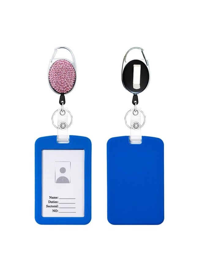 SQEYYGI 4PCS Badge Holder Retractable Clip with Bling Rhinestones Crystal, Sparkly Badge Reel with Belt Clip and Key Ring (White + Pink + AB Clour + Black) - Image 3