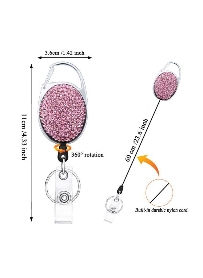 SQEYYGI 4PCS Badge Holder Retractable Clip with Bling Rhinestones Crystal, Sparkly Badge Reel with Belt Clip and Key Ring (White + Pink + AB Clour + Black) - Image 2