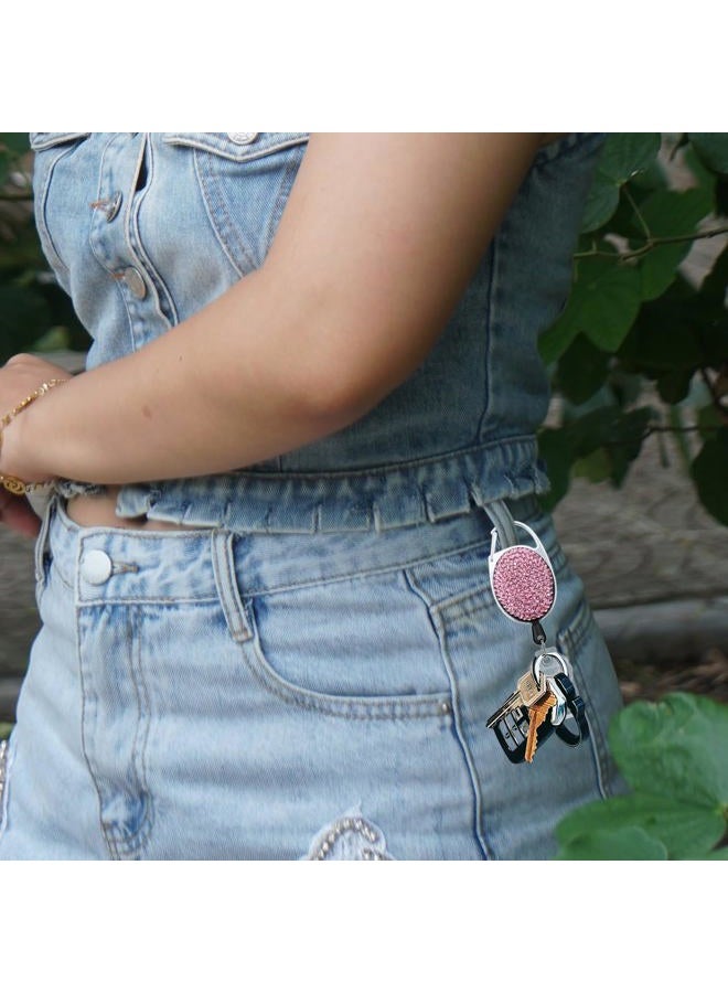 SQEYYGI 4PCS Badge Holder Retractable Clip with Bling Rhinestones Crystal, Sparkly Badge Reel with Belt Clip and Key Ring (White + Pink + AB Clour + Black) - Image 5