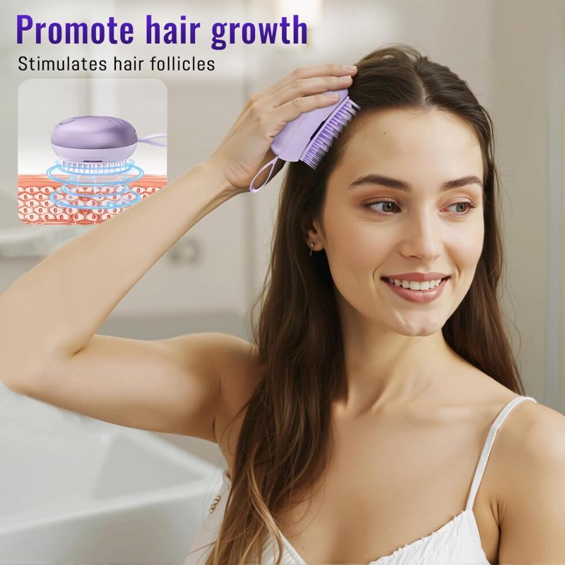 Scalp Massager Purple USB-Rechargeable Portable - Negative Ion Tech Hair Growth Stimulator for Home Office Travel - Image 4