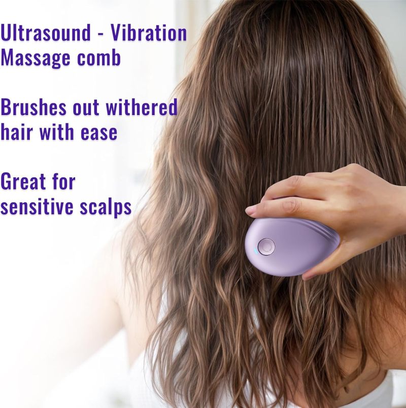 Scalp Massager Purple USB-Rechargeable Portable - Negative Ion Tech Hair Growth Stimulator for Home Office Travel - Image 3