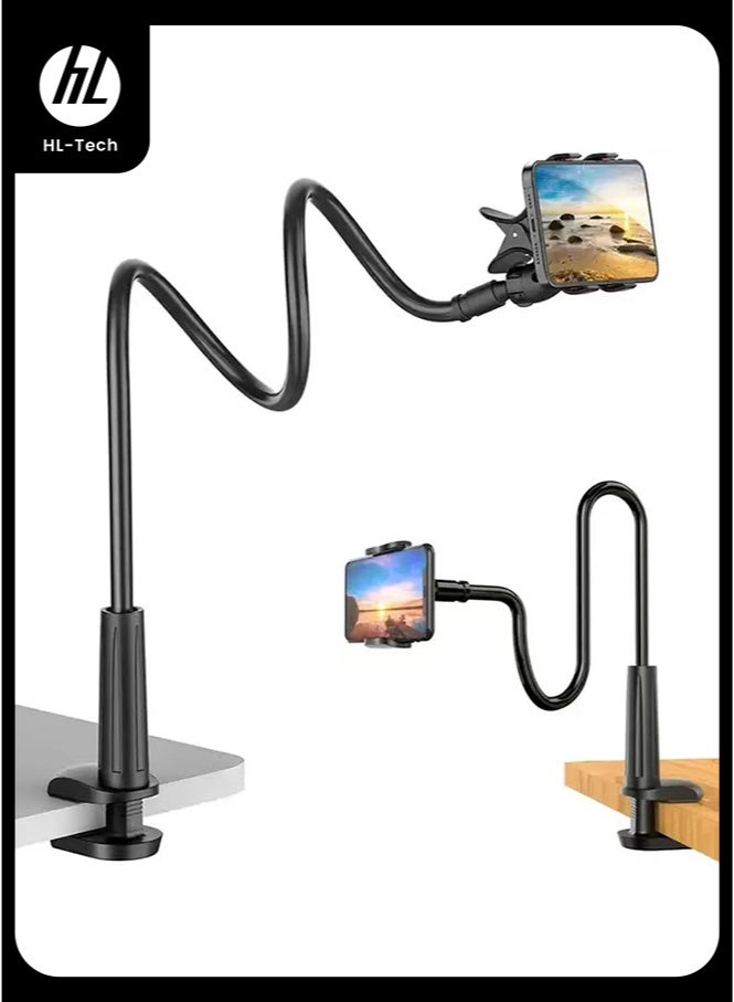 HL-Tech Gooseneck Bed Phone Holder, Flexible Long Arm Phone Mount for Desk, Clip Bracket Clamp Stand, iPhone Stand, Mobile Cell Phone Stand Document Camera Nintendo Switch Black - Image 1