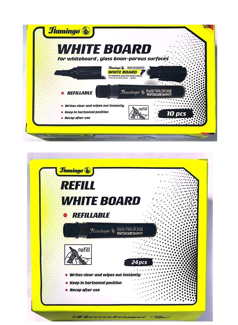 10 قطع من أقلام تحديد السبورة البيضاء مع صندوق أنبوبي قابل لإعادة الملء، لون أسود - Image 1