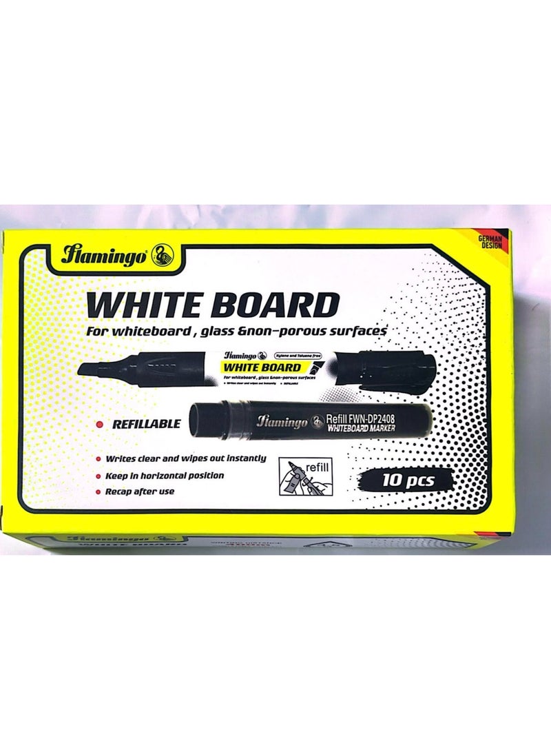 10 قطع من أقلام تحديد السبورة البيضاء مع صندوق أنبوبي قابل لإعادة الملء، لون أسود - Image 2