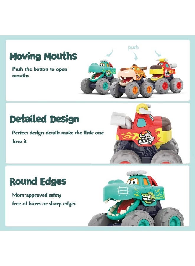 Woby Monster Truck Car Toys for 12-18 Months Baby,1-2 Birthday Gifts Toys,3 Pack of Friction Powered Pull Back Animal Cars Vehicles - Image 3