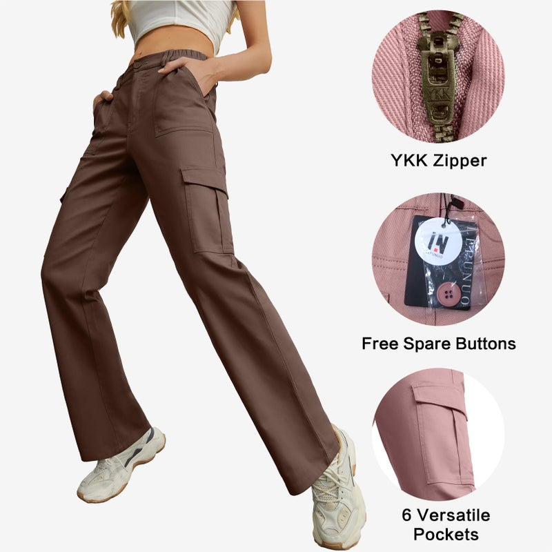 Lepunuo Women's High Waist Jogger Pants Casual Cargo Elastic Waistband Sweatpants Dark Brown - Image 4