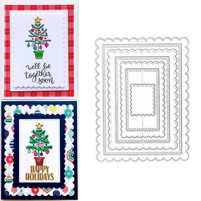 hinana 7pcsSet Rectangle Frame Metal Die Cuts Scallops Stitched Nesting Tag Background Cutting Dies for DIY Scrapbooking Album Decorative Embossing Paper Card Making