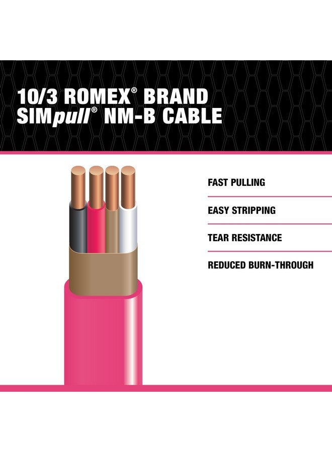 Southwire Romex SIMpull Residential Wire, 10 Gauge, 3 Conductor, 25Ft, NMW/G Wire, Pink, 63948521 - Image 4