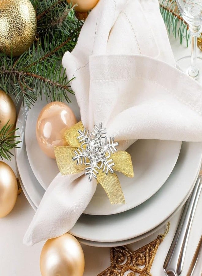 RUSTAMM 6 Set Snowflake Christmas Napkin Rings with White Rhinestone Napkin Holder for Christmas Dinning Table Holiday Party Decoration (Silver, One Size) - Image 2
