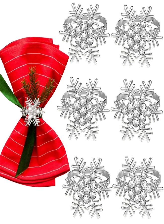 RUSTAMM 6 Set Snowflake Christmas Napkin Rings with White Rhinestone Napkin Holder for Christmas Dinning Table Holiday Party Decoration (Silver, One Size) - Image 1