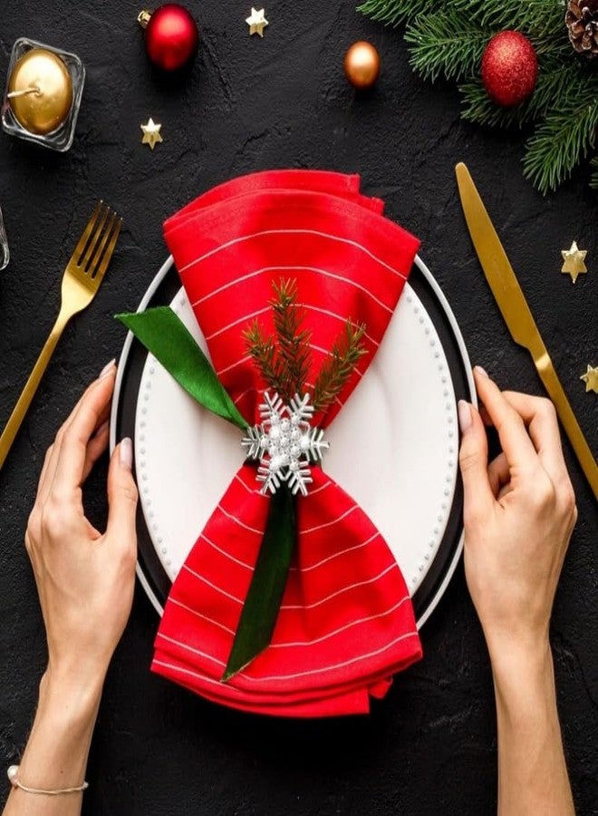 RUSTAMM 6 Set Snowflake Christmas Napkin Rings with White Rhinestone Napkin Holder for Christmas Dinning Table Holiday Party Decoration (Silver, One Size) - Image 3