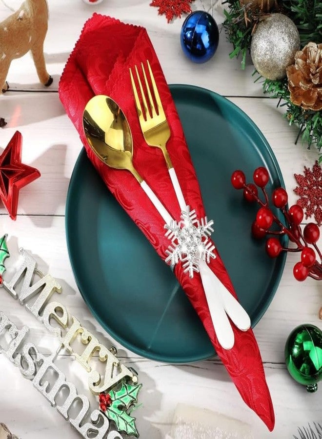 RUSTAMM 6 Set Snowflake Christmas Napkin Rings with White Rhinestone Napkin Holder for Christmas Dinning Table Holiday Party Decoration (Silver, One Size) - Image 4