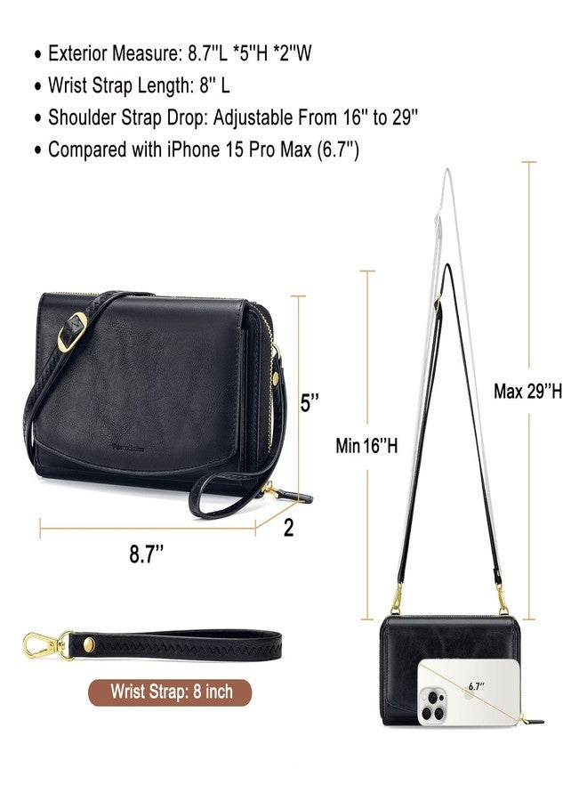 Peacocktion Womens Crossbody Wristlet Wallets with Cell Phone Pocket RFID Vegan Leather Cross Body Purses Travel Black - Image 4