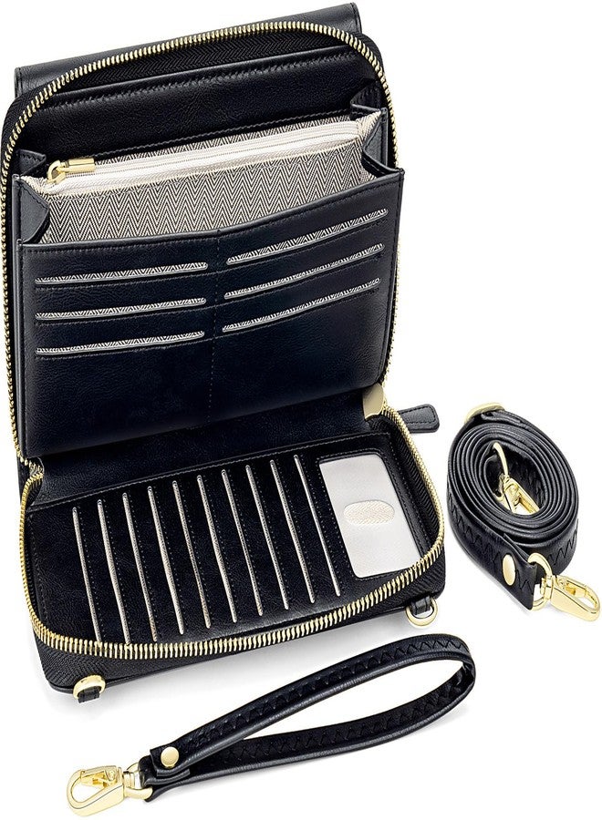 Peacocktion Womens Crossbody Wristlet Wallets with Cell Phone Pocket RFID Vegan Leather Cross Body Purses Travel Black - Image 1