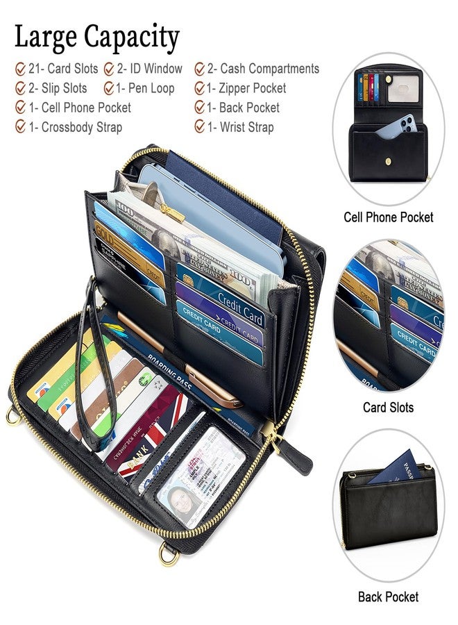 Peacocktion Womens Crossbody Wristlet Wallets with Cell Phone Pocket RFID Vegan Leather Cross Body Purses Travel Black - Image 2