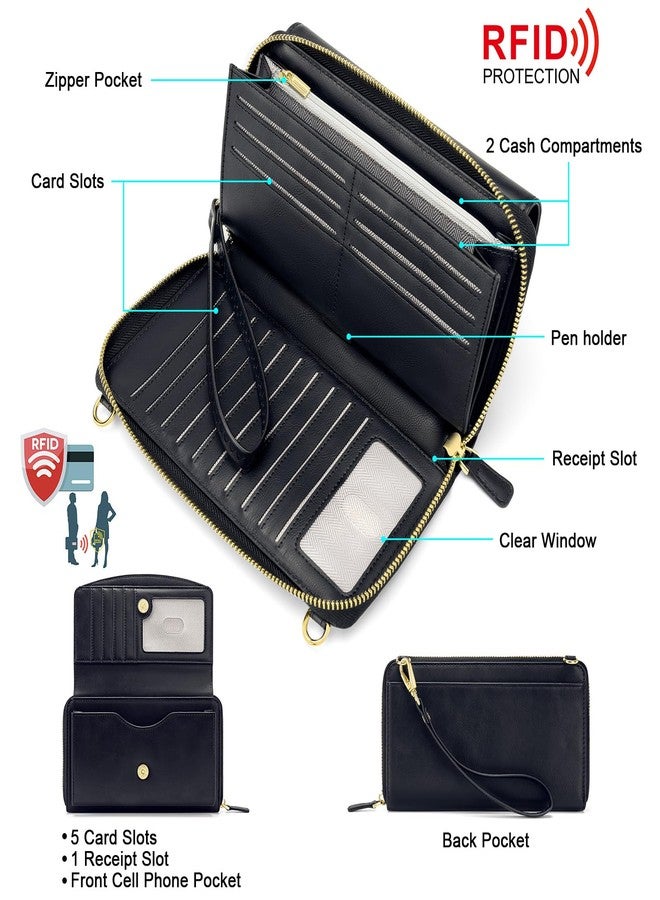 Peacocktion Womens Crossbody Wristlet Wallets with Cell Phone Pocket RFID Vegan Leather Cross Body Purses Travel Black - Image 3