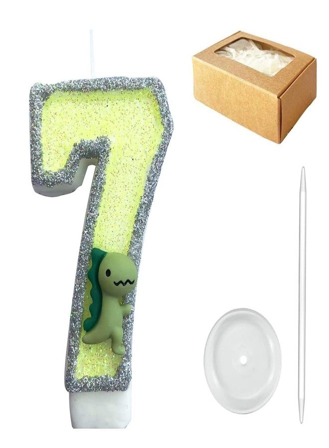Number Birthday Candle, Cute Dinosaur Candle Birthday Cake Topper, Glitter Birthday Candle for Jurassic Period Theme Birthday Party Decoration (Number 7)