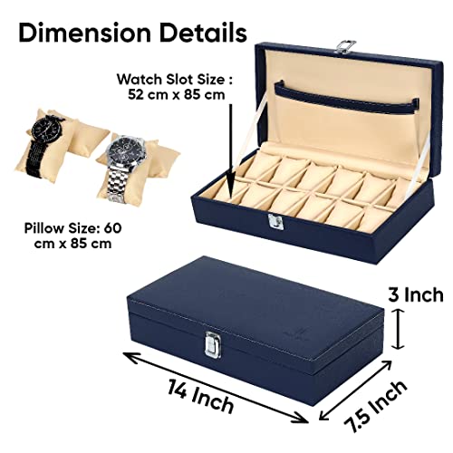 Hard Craft Watch Organiser Box Collection Case Holder | 12 Slots PU Leather Storage Box For Men Women | Removable Watch Pillows | Exquisite Look Blue - Image 5