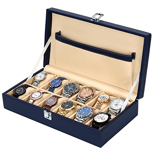Hard Craft Watch Organiser Box Collection Case Holder | 12 Slots PU Leather Storage Box For Men Women | Removable Watch Pillows | Exquisite Look Blue - Image 2