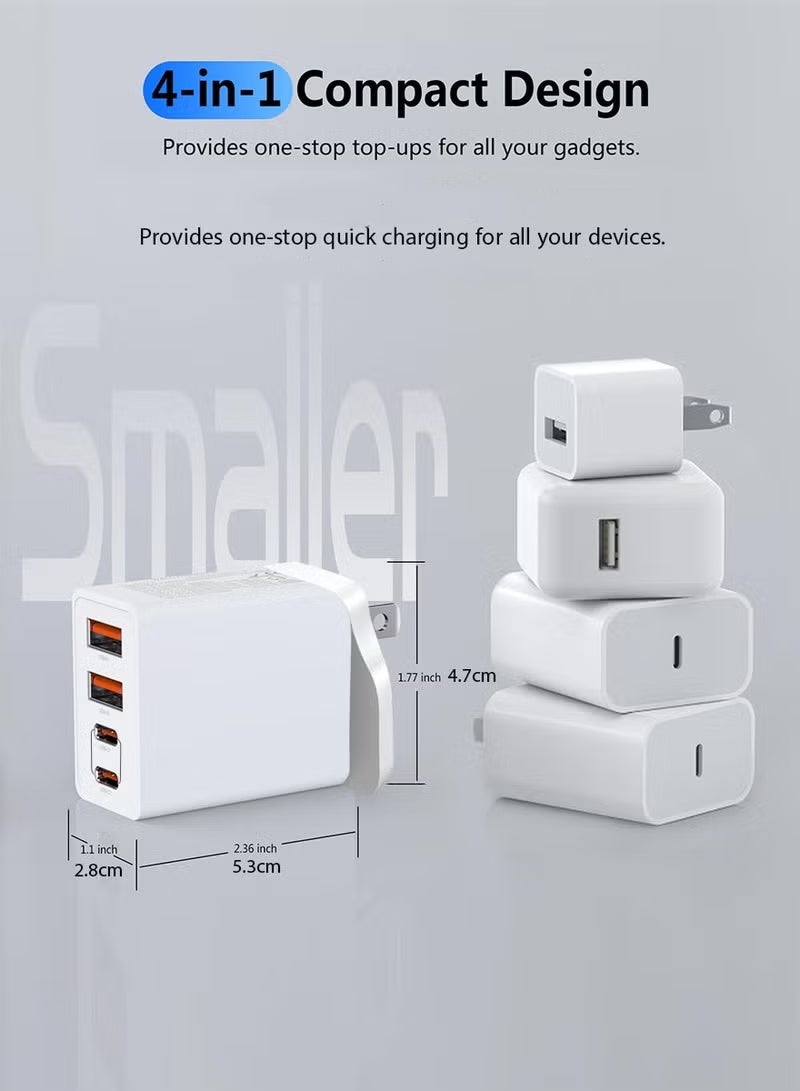40w 4-Port USB C Fast Charger, 1 Pack, White, C-Type Fast Power Adapter, Suitable for Smartphones, Tablets, Supports Pd3.0 Qc4.0 Afc Scp/Fcp, Fast Charging Suitable for iPhone 16 15 14 13 12 11 (White) - Image 2
