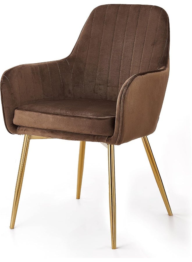 Comfynest Velvet Upholstered Kitchen Chair with Thick Cushions and Metal Legs – Perfect Armchair for Dining and Living Room (Brown) - Image 1