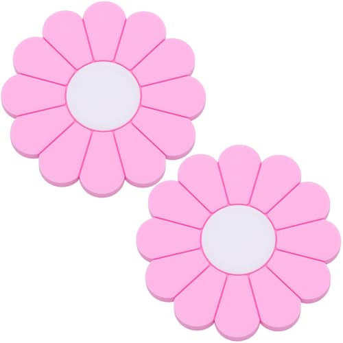 MEAJOO 2Pack Car Cup Holder Coaster Inserts Daisy Shape 275 Inch NonSlip Silicone Cup Holder Insert Universal NonSlip Cup Holders Car Accessories Interior for Women and Man Pink - Image 1