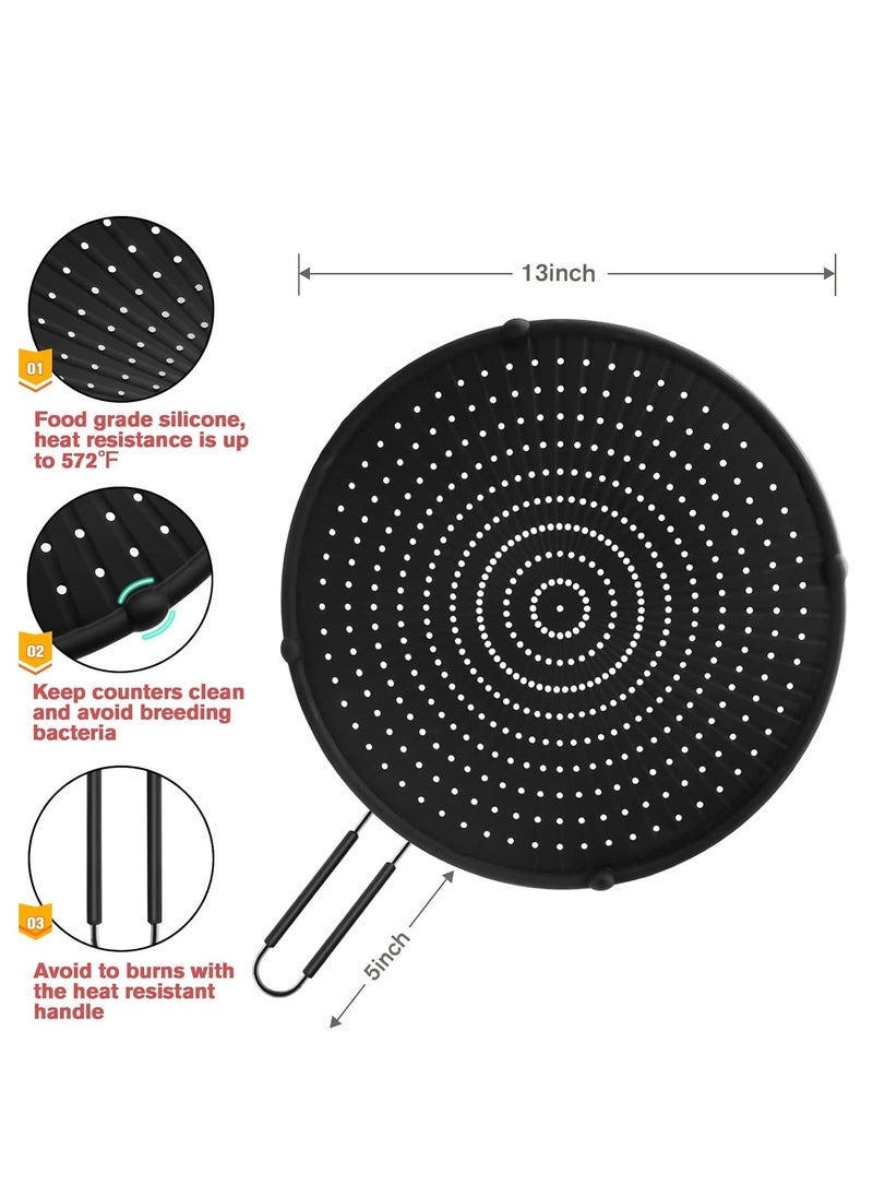 Silicone Splatter Screen for Frying Pan 13”, Multi-Use Grease Splatter Guard Heat Resistant to Hot Oil Food Safety Oil Splash Guard
