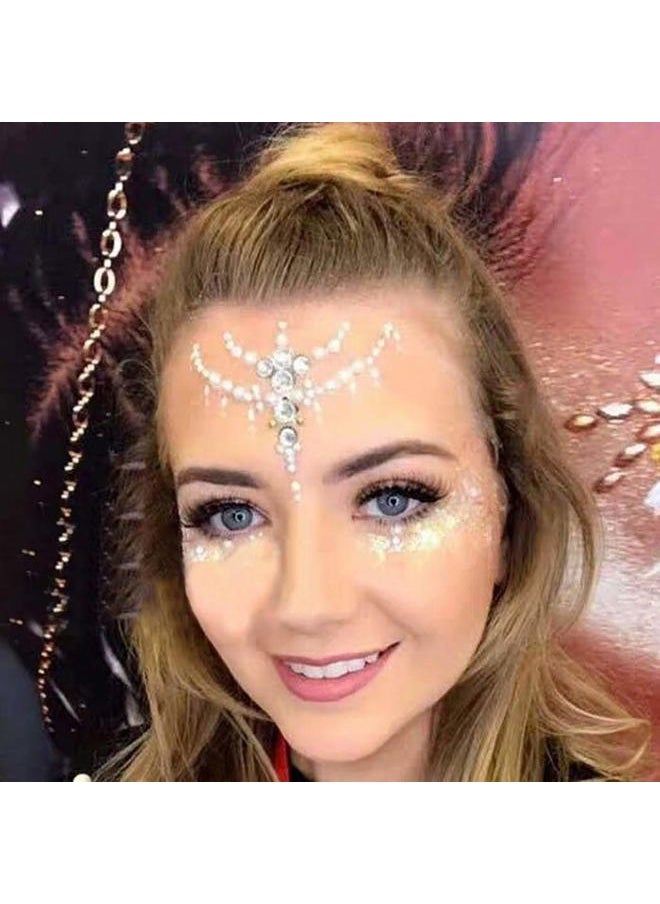 Chicque - Rhinestone Face Jewels Mermaid Face Gems Glitter Crystal Eyes Face Stickers Stone Rave Party Festival Sticker Jewels for Women and Girls 2PCS (D) - Image 1