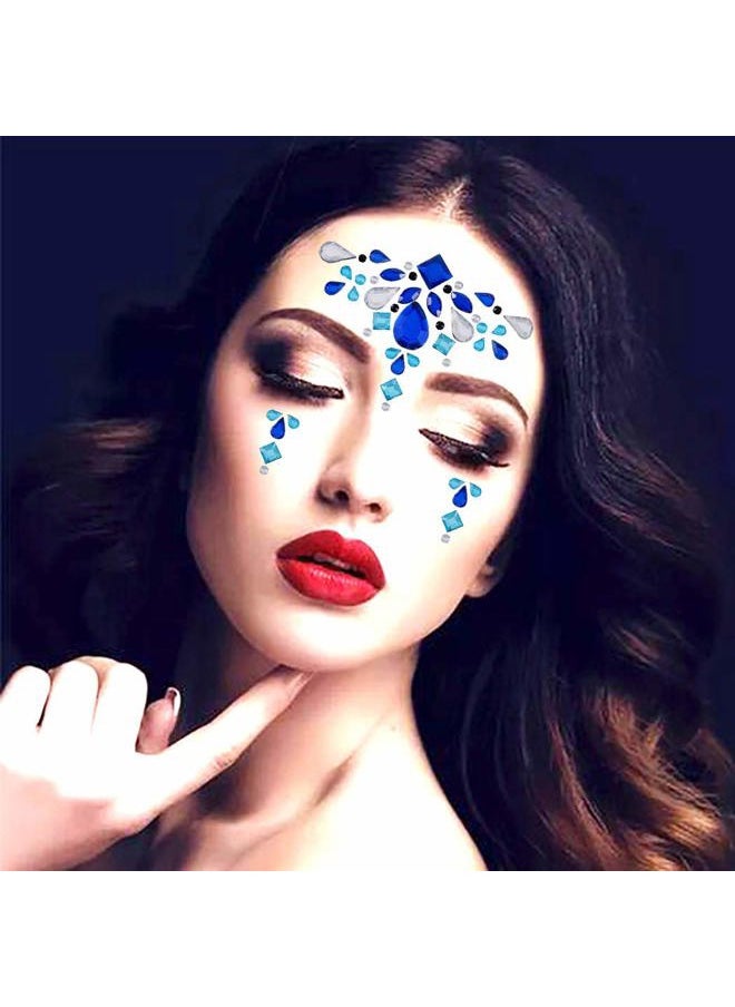 Chicque - Rhinestone Face Jewels Mermaid Face Gems Glitter Crystal Eyes Face Stickers Stone Rave Party Festival Sticker Jewels for Women and Girls 2PCS (D) - Image 1