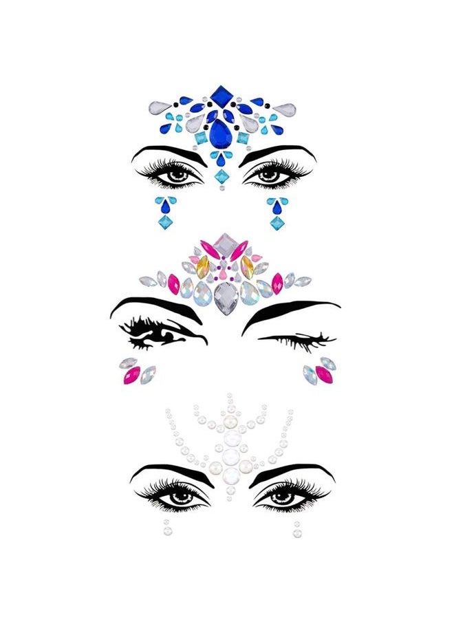 Chicque - Rhinestone Face Jewels Mermaid Face Gems Glitter Crystal Eyes Face Stickers Stone Rave Party Festival Sticker Jewels for Women and Girls 2PCS (D) - Image 1