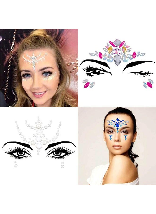 Chicque - Rhinestone Face Jewels Mermaid Face Gems Glitter Crystal Eyes Face Stickers Stone Rave Party Festival Sticker Jewels for Women and Girls 2PCS (D) - Image 1