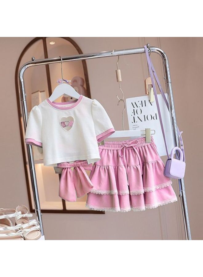 Girls' Outfit Summer New Stylish Short-sleeve Children's Korean-style Casual Skirt Fashionable Summer Two-piece Set