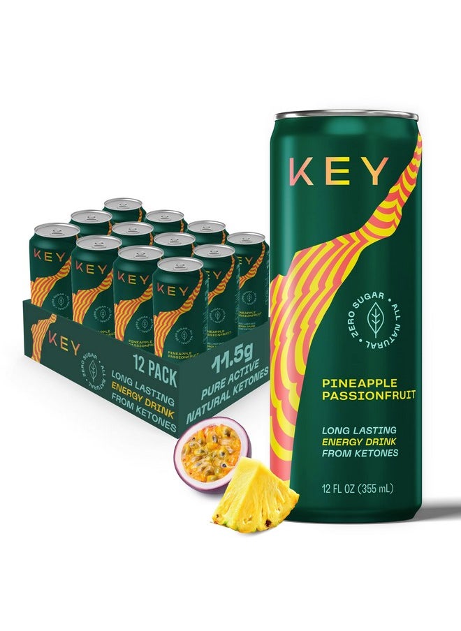 Key KEY Ketone Energy Drink : Sugar Free, 80mg Low Caffeine, All Natural, 11.5g Ketones, Long Lasting Energy, Green Tea & L-Theanine for Mental Focus, Pineapple Passionfruit (Pack of 12)  - Image 1