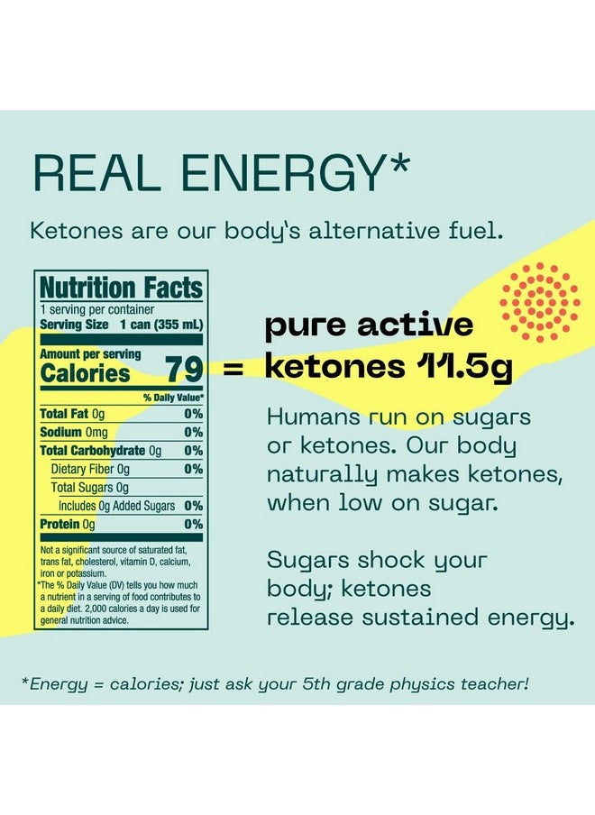 Key KEY Ketone Energy Drink : Sugar Free, 80mg Low Caffeine, All Natural, 11.5g Ketones, Long Lasting Energy, Green Tea & L-Theanine for Mental Focus, Pineapple Passionfruit (Pack of 12)  - Image 4