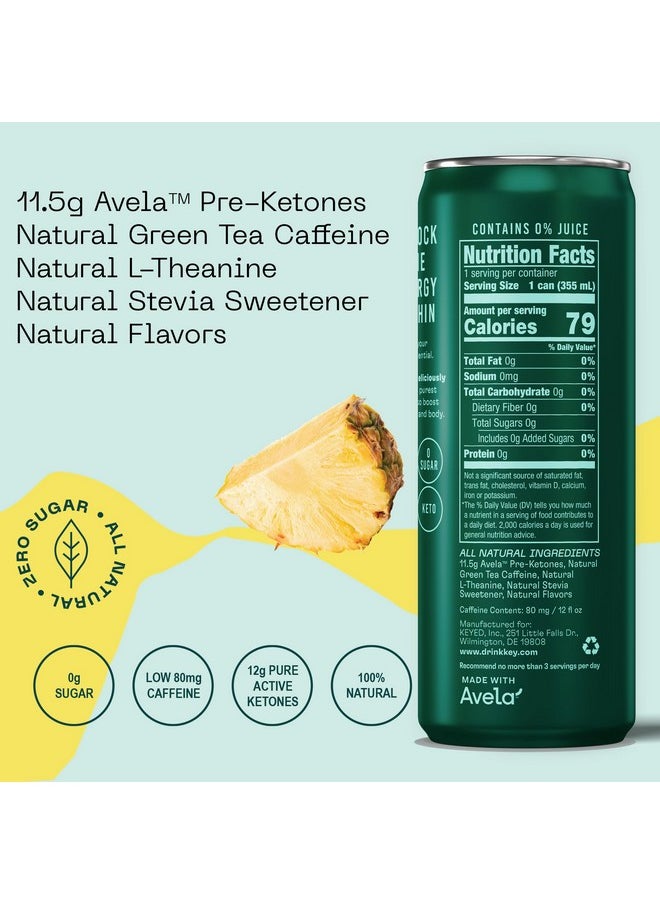 Key KEY Ketone Energy Drink : Sugar Free, 80mg Low Caffeine, All Natural, 11.5g Ketones, Long Lasting Energy, Green Tea & L-Theanine for Mental Focus, Pineapple Passionfruit (Pack of 12)  - Image 3