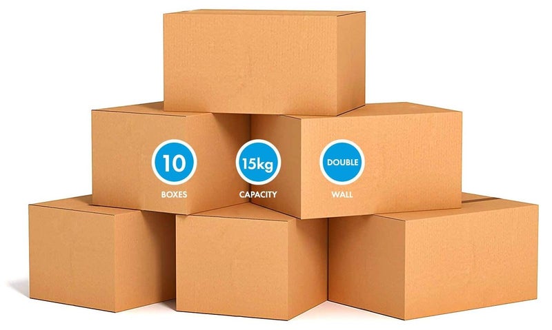 MARKQ [10 Pack] Small Double Wall 100% Recyclable Corrugated Cardboard Moving Boxes with 15 KG capacity 41 x 33 x 33 cm Brown Carton for Packaging Shipping and Storage 5 ply - Image 1