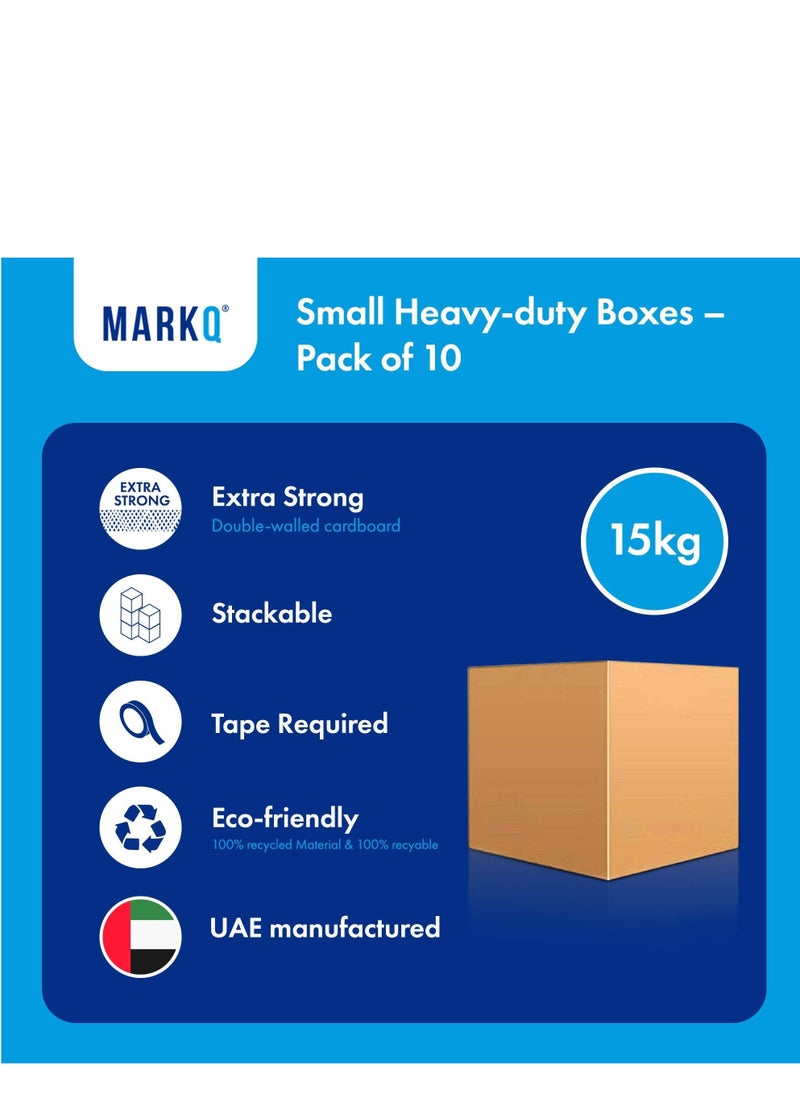 MARKQ - [10 Pack] Small Double Wall 100% Recyclable Corrugated Cardboard Moving Boxes with 15 KG capacity 41 x 33 x 33 cm Brown Carton for Packaging Shipping and Storage 5 ply - Image 1